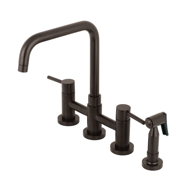 Kingston Brass Concord 2-Handle Bridge Kitchen Faucet W/Brass Side Sprayer, Bronze KS8285DLBS - main